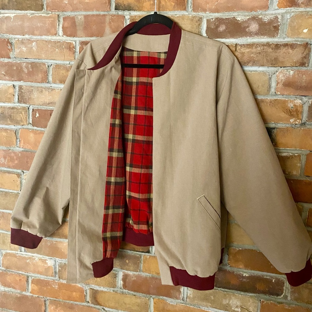 HANDMADE vintage style flannel plaid lined bomber jacket coat size large
